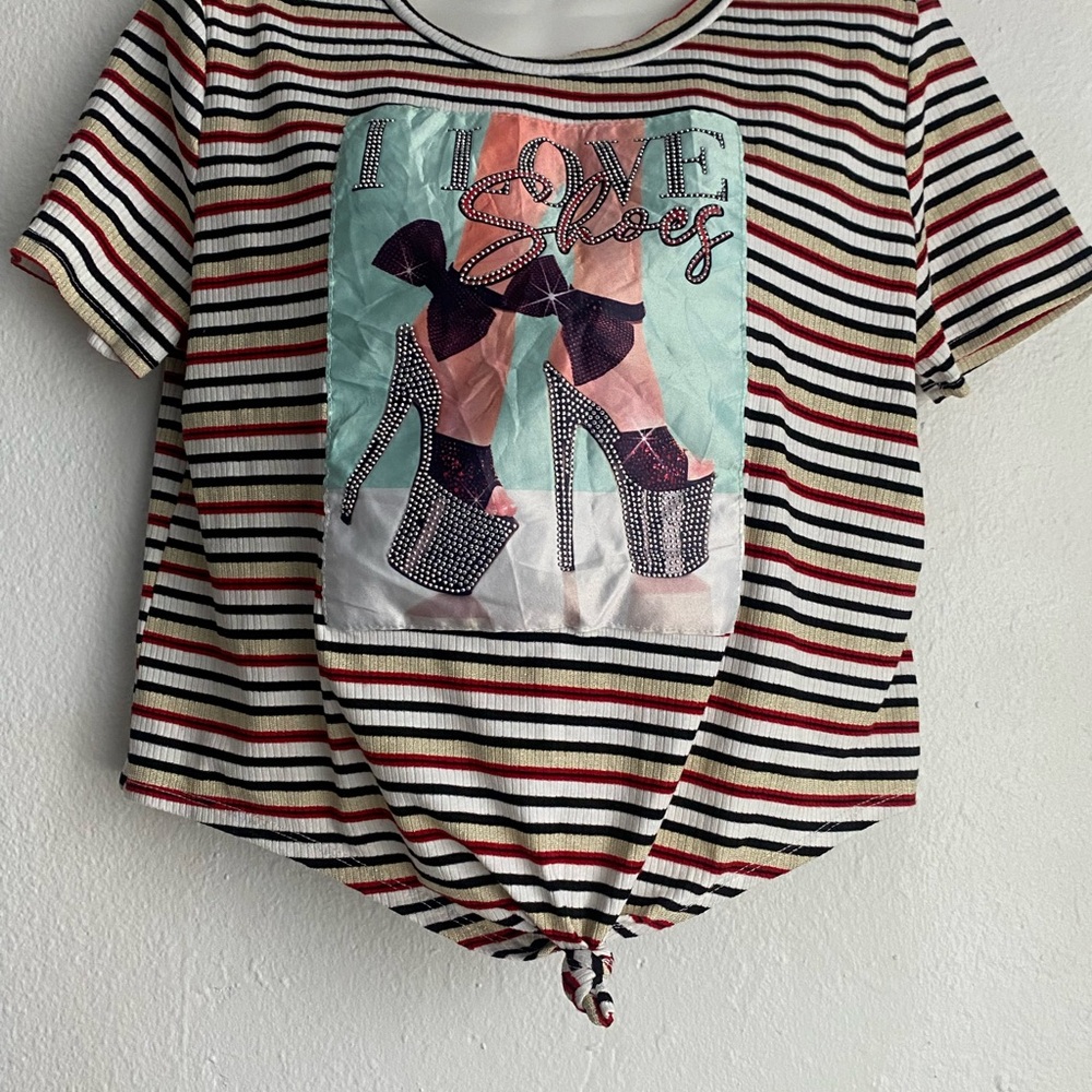 Love J Black and White Crop Tie Front Tee